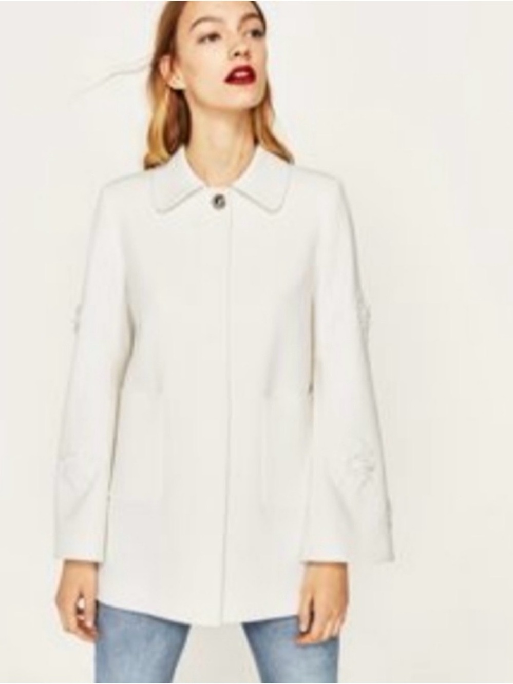 Zara White Floral-Appliqué jacket